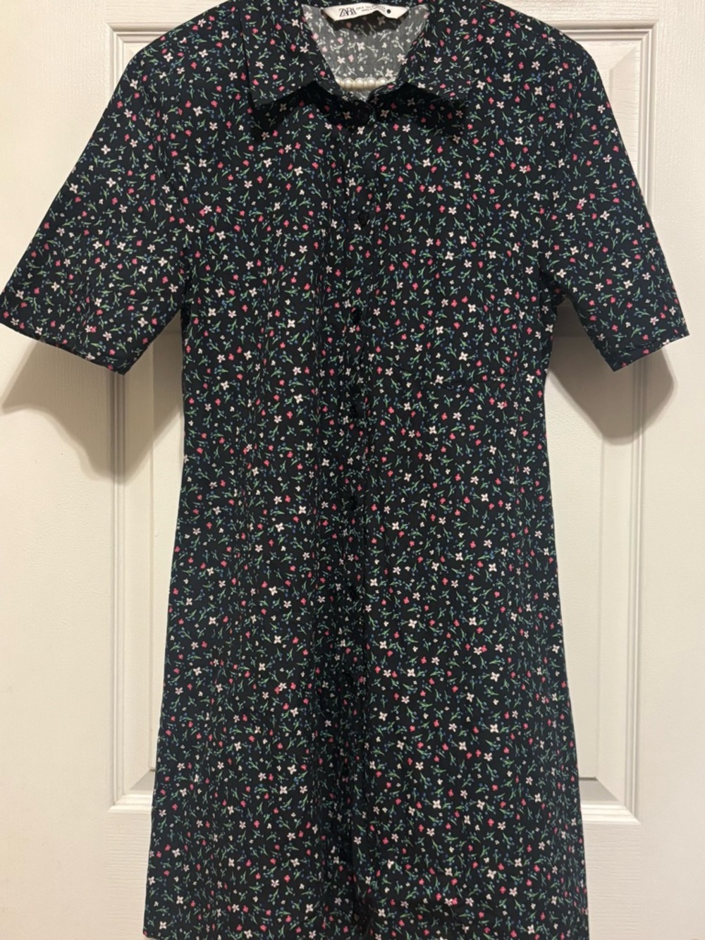 Zara Black Mini Dress with Pink and White Floral Print